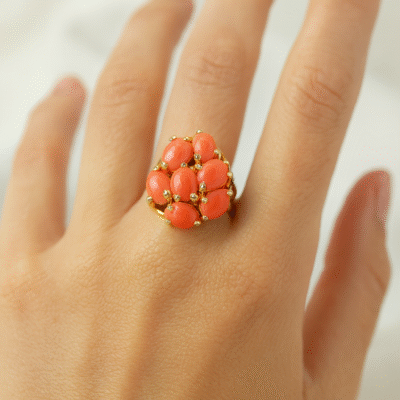 Anello in autentico corallo Mediterraneo pesca-arancione -modello 16