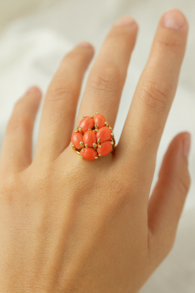 Anello in autentico corallo Mediterraneo pesca-arancione -modello 16