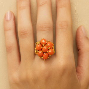 Anello in autentico corallo Mediterraneo pesca-arancione -modello 17