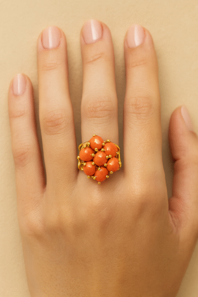 Anello in autentico corallo Mediterraneo pesca-arancione -modello 17