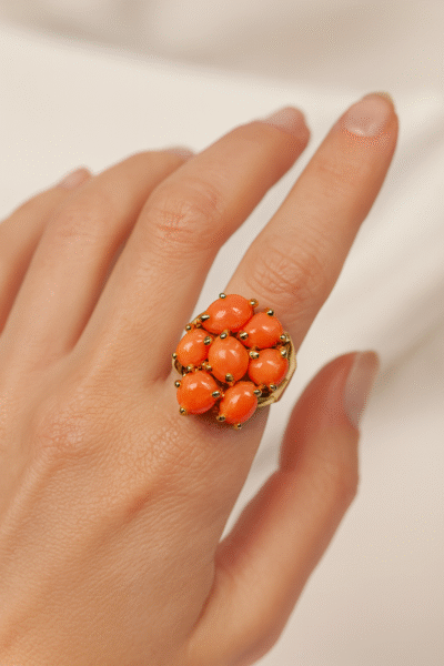 Anello in autentico corallo Mediterraneo pesca-arancione -modello 14