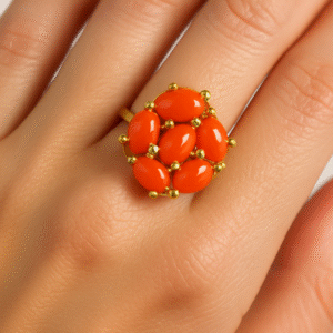 Anello in autentico corallo Mediterraneo pesca-arancione -modello 9