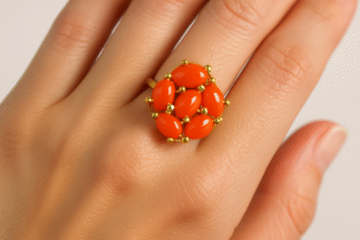 Anello in autentico corallo Mediterraneo pesca-arancione -modello 9