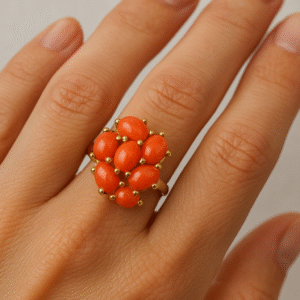 Anello in autentico corallo Mediterraneo pesca-arancione -modello 13