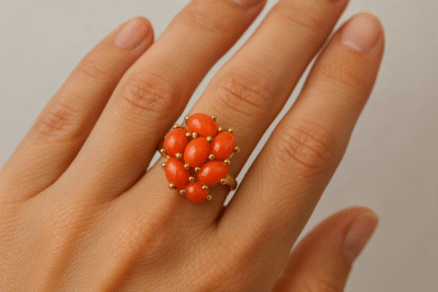 Anello in autentico corallo Mediterraneo pesca-arancione -modello 13