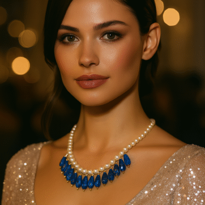 Collana con perle d'acqua dolce e lapislazzuli-modello Istanbul
