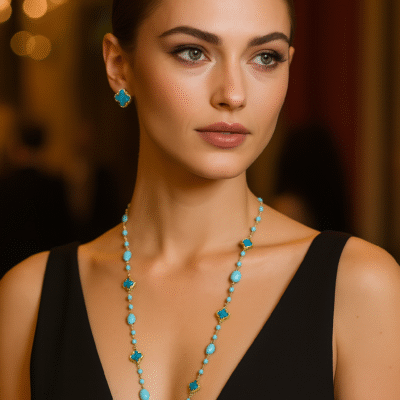 Collana in pasta di turchese con inserti in argento 925-modello Milano