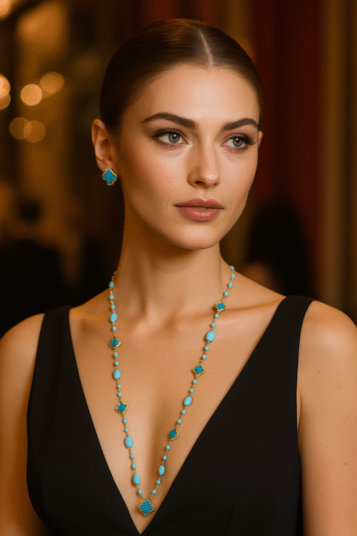 Collana in pasta di turchese con inserti in argento 925-modello Milano