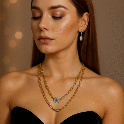 Collana con doppia catena a maglie larghe in acciaio inox anallergico 316 L con ciondolo-modello Parigi
