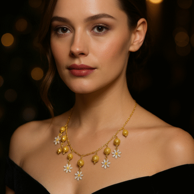 Collana ciondoli in argento 925 dorato e margherite -modello Napoli