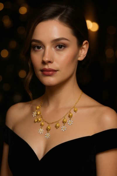 Collana ciondoli in argento 925 dorato e margherite -modello Napoli