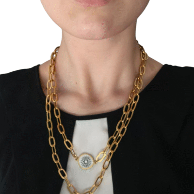 Collana con doppia catena a maglie larghe in acciaio inox anallergico 316 L con ciondolo-modello Parigi