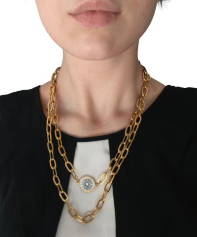 Collana con doppia catena a maglie larghe in acciaio inox anallergico 316 L con ciondolo-modello Parigi