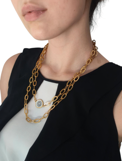 Collana con doppia catena a maglie larghe in acciaio inox anallergico 316 L con ciondolo-modello Parigi - immagine 2