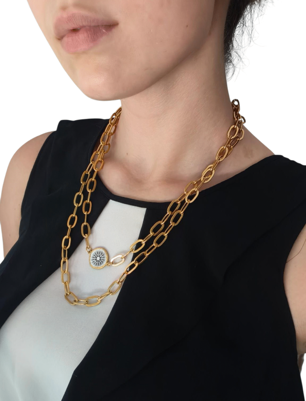 Collana con doppia catena a maglie larghe in acciaio inox anallergico 316 L con ciondolo-modello Parigi
