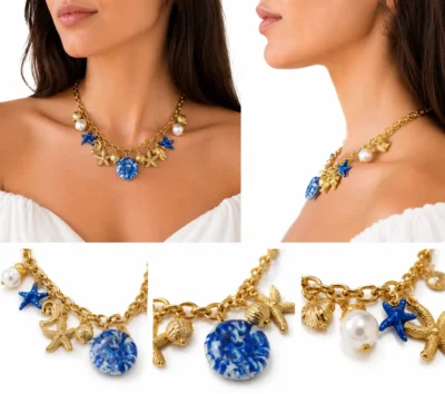 Collana con catena a maglie larghe in acciaio inox anallergico 316 L con ciondoli-modello Los Angeles