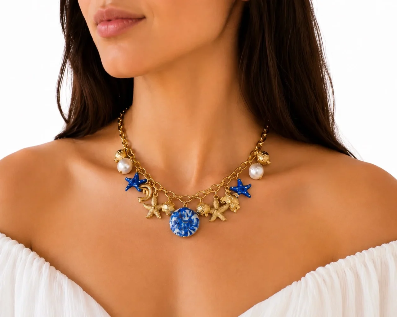 Collana con catena a maglie larghe in acciaio inox anallergico 316 L con ciondoli-modello Los Angeles