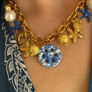 Collana con catena a maglie larghe in acciaio inox anallergico 316 L con ciondoli-modello Los Angeles