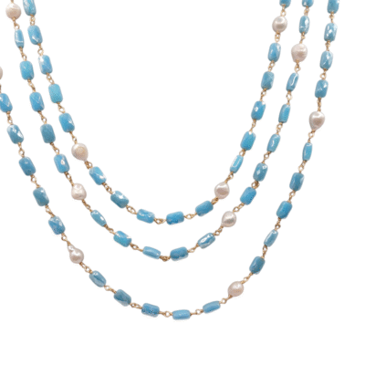 Collana multifilo con cristalli e perle scaramazze-modello Isola Amorgos