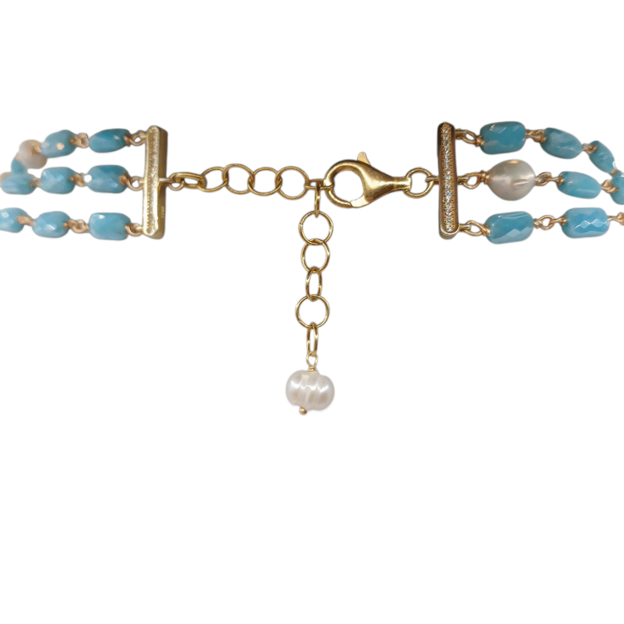 Collana multifilo con agata verde e perle d'acqua dolce-modello Isola Koufonissi