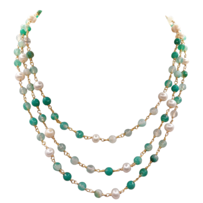 Collana multifilo con agata verde e perle d'acqua dolce-modello Isola Koufonissi