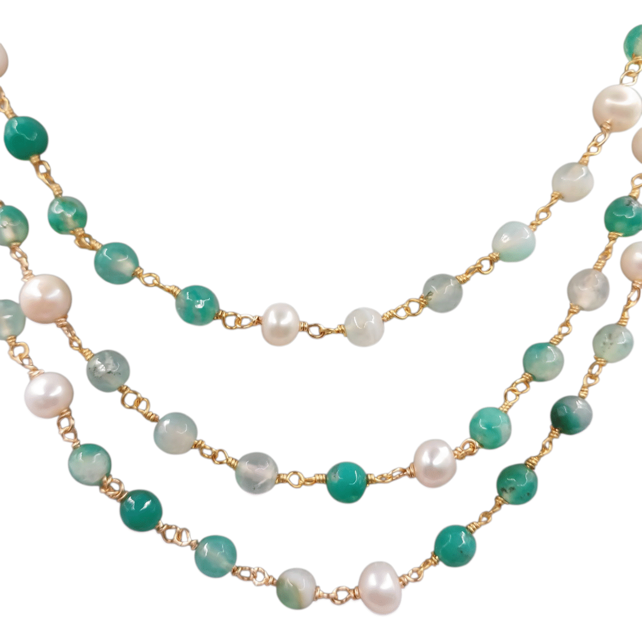 Collana multifilo con agata verde e perle d'acqua dolce-modello Isola Koufonissi