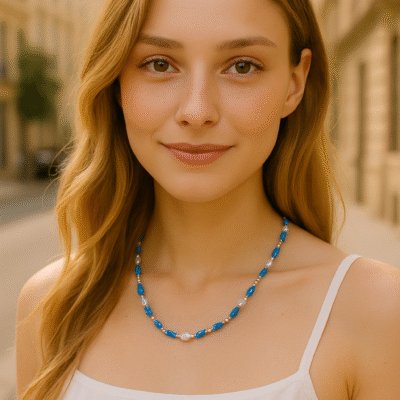 Collana con cristalli e perle scaramazze-modello Isola Itaca