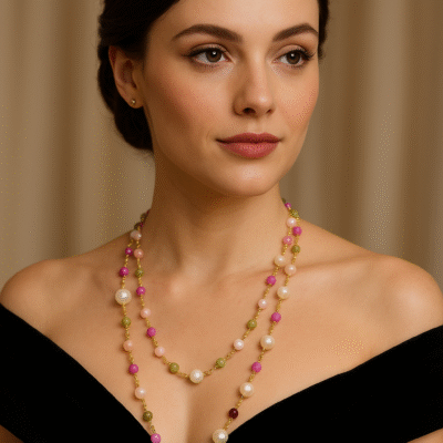 Collana con le pietre in agata e perle di acqua dolce-modello Isola Milo