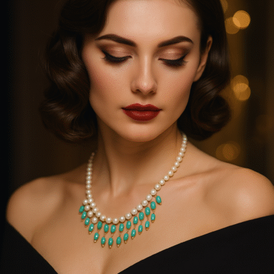 Collana con perle d’acqua dolce e cristallo sfaccettato verde-modello Isola Corfù