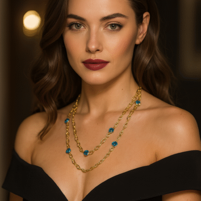 Collana con le maglie larghe e pietre in turchese-modello Isole Ionie