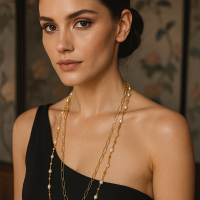 Collana con le maglie larghe e perle di fiume-modello Isola Eubea