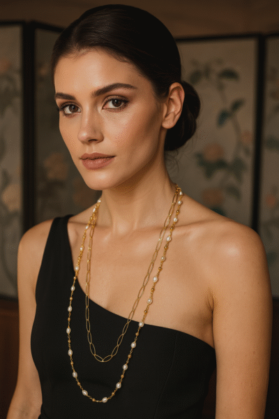 Collana con le maglie larghe e perle di fiume-modello Isola Eubea