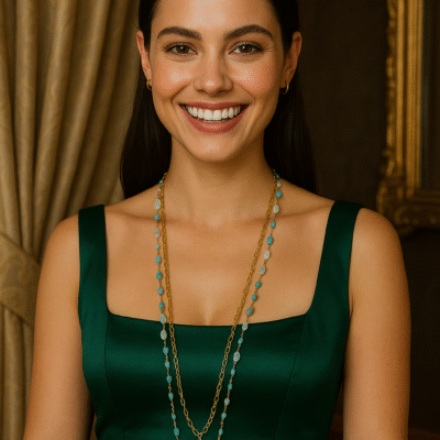 Collana con le maglie larghe e pietre naturali-modello Isola di Creta