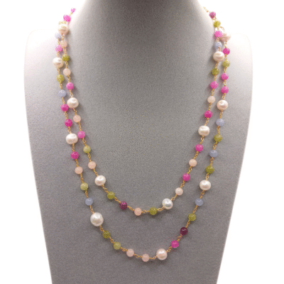 Collana con le pietre in agata e perle di acqua dolce-modello Isola Milo - immagine 2