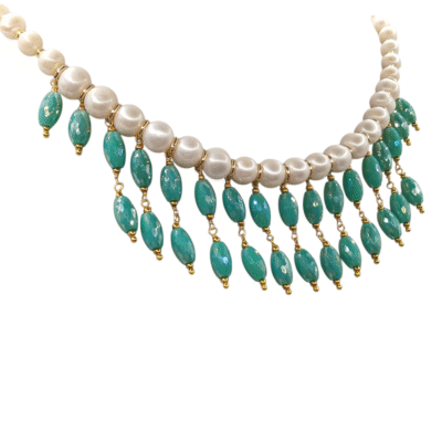 Collana con perle d’acqua dolce e cristallo sfaccettato verde-modello Isola Corfù - immagine 2