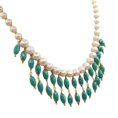 Collana con perle d’acqua dolce e cristallo sfaccettato verde-modello Isola Corfù - immagine 3