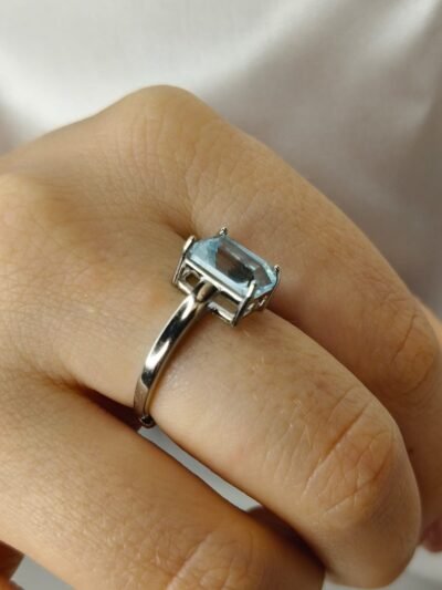 Anello in acquamarina e argento 925-modello Sole - immagine 5