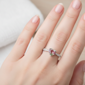 Anello con pietre dure naturali fluorite-modello Cuore