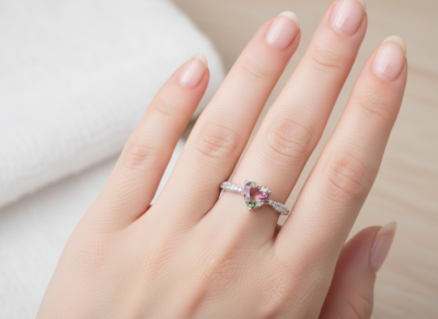 Anello con pietre dure naturali fluorite-modello Cuore