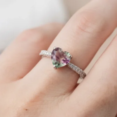 Anello con pietre dure naturali fluorite-modello Cuore