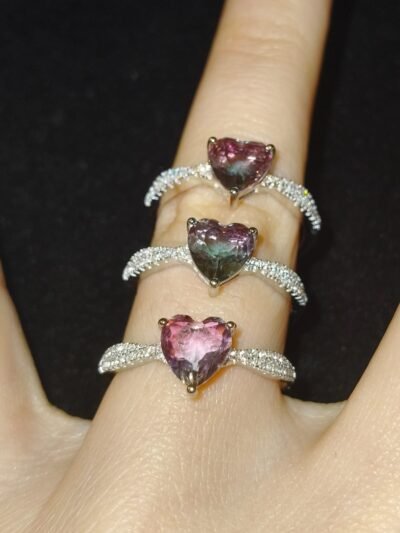 Anello con pietre dure naturali fluorite-modello Cuore