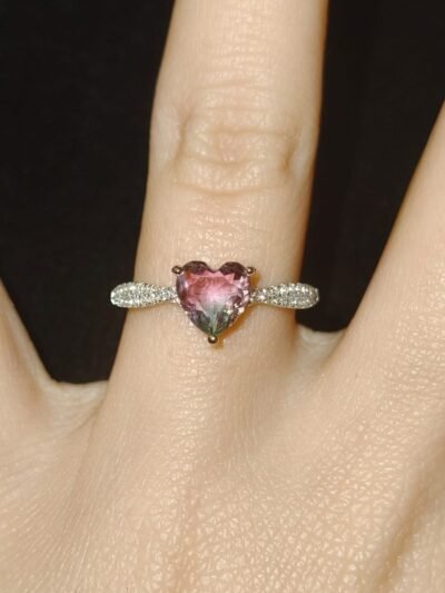 Anello con pietre dure naturali fluorite-modello Cuore