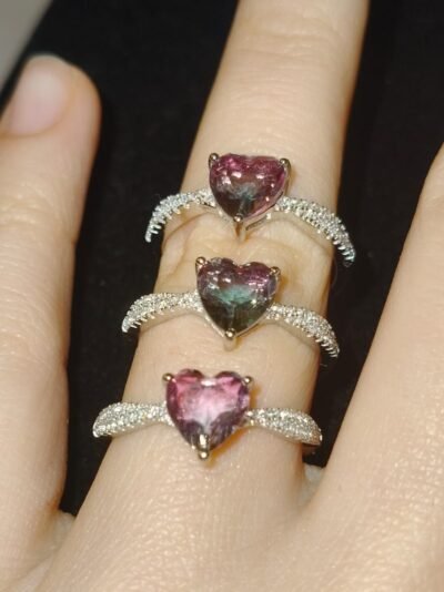 Anello con pietre dure naturali fluorite-modello Cuore