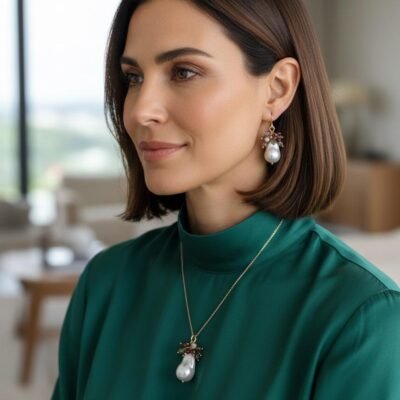 Ciondolo e orecchini con le perle scaramazze e pietre naturali-modello Valentino