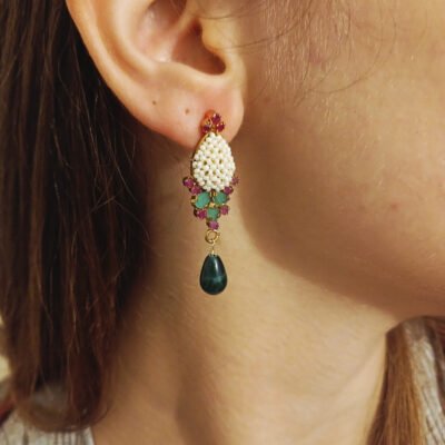 Orecchini con microperle e pietre naturali-modello Elisa