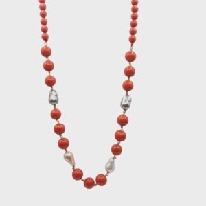 Collana con la pasta di corallo e perle scaramazze- modello Salamanca