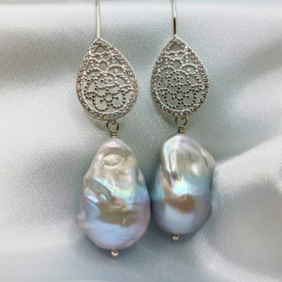 Orecchini Camelia perle scaramazze autentiche filigrana zirconi - Silvana Mannucci Gioielli