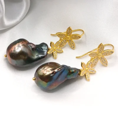 Orecchini Orchidea perle scaramazze autentiche con fiori zirconi - Silvana Mannucci Gioielli