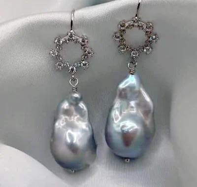 Orecchini Ortensia perle scaramazze autentiche cerchio zirconi argento - Silvana Mannucci Gioielli