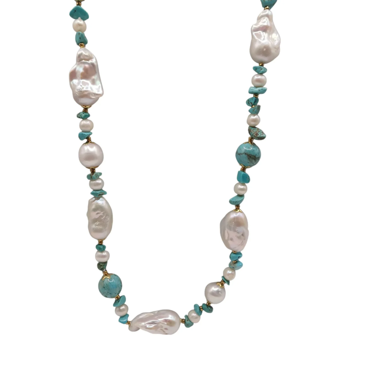 Collana con grandi perle scaramazze, perle di fiume e chips di turchese modello- Isole Lanzarote